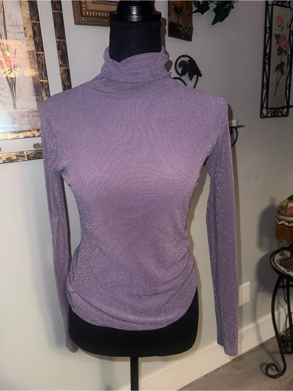 Sparkle Stretch Turtleneck Top - Lavender